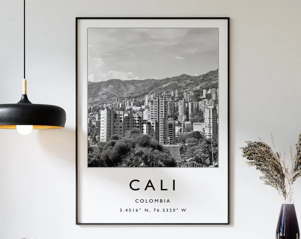 Cali Colombia Travel Poster, Black and White Print