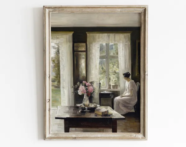 Vintage Still Life Woman Floral Oil Painting Print