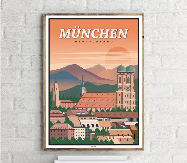 Altstadt München Vintage Travel Poster