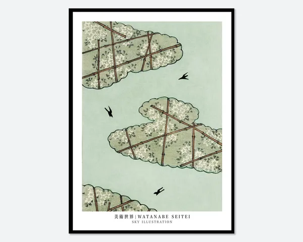 Watanabe Seitei Sky Illustration, Vintage Japanese Art Print