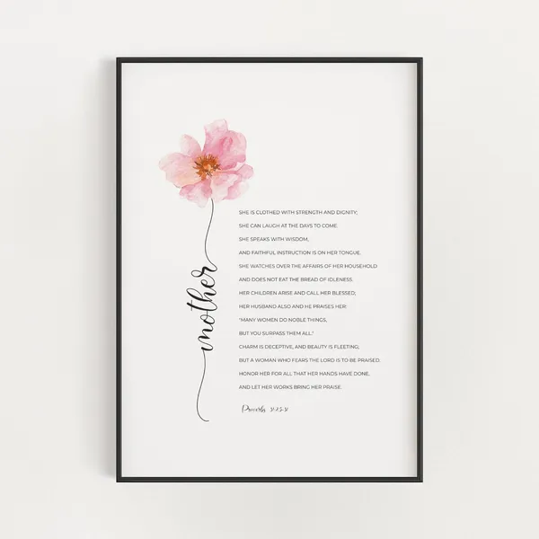 Proverbs 31:25 Christian Mothers Day Floral Art Print