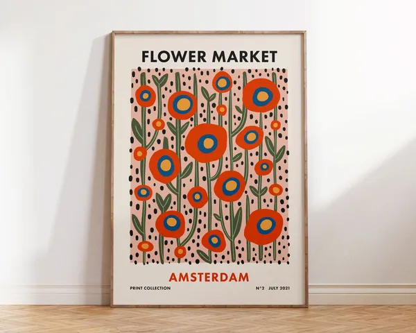 Flower Market Amsterdam Retro Botanical Art Print