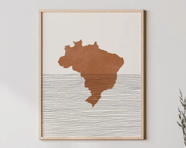 Brazil Boho Travel Poster, Map Silhouette Art Print