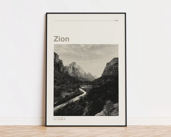 Zion National Park Minimalist Poster, Utah Mountains