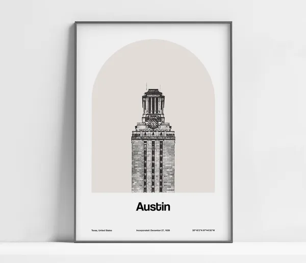 Austin Texas Minimalist Arch Print, Travel Poster