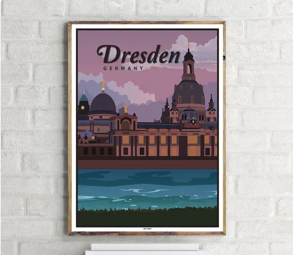 Dresden Elbufer Vintage Travel Poster, Germany