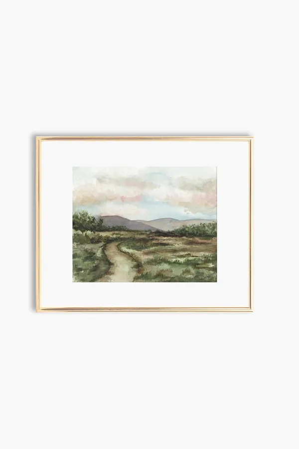 Neutral Watercolor Landscape Art Print, Meadow Path