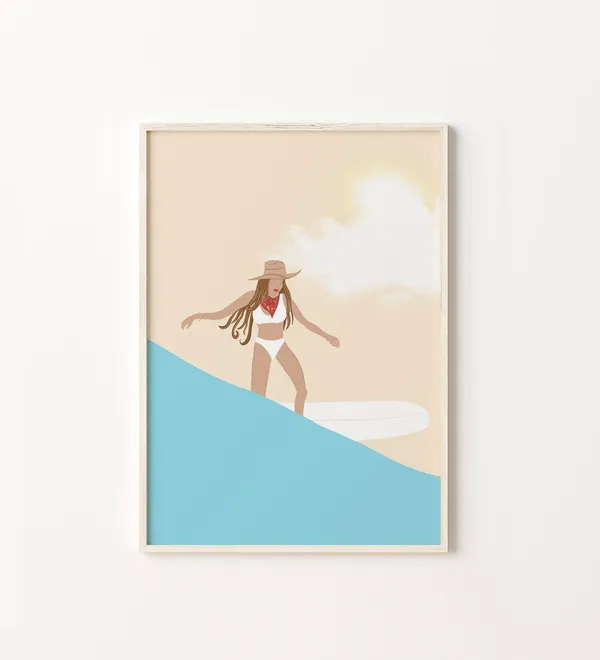 Surfing Cowgirl Boho Art Print, Western Decor
