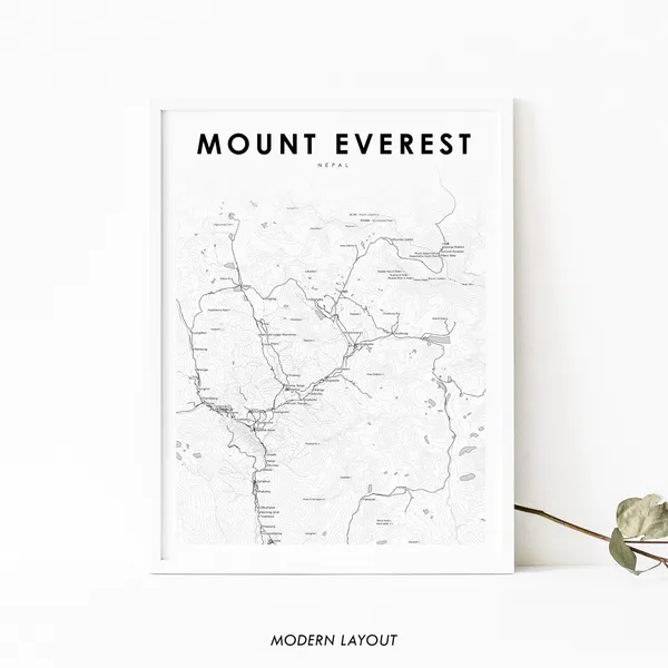Mount Everest Nepal Map, Minimalist Travel Poster