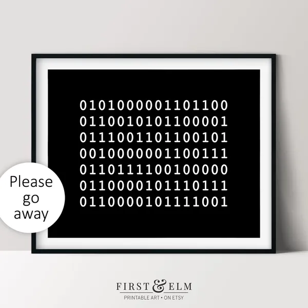 Please Go Away Funny Binary Code Office Art Print