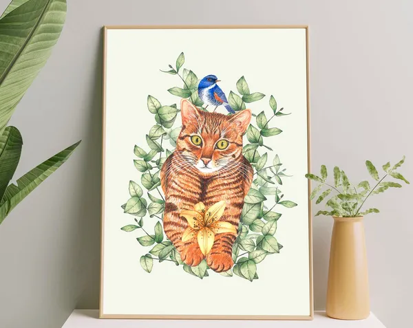 Tabby Cat Art Print, Nursery Kids Wall Decor