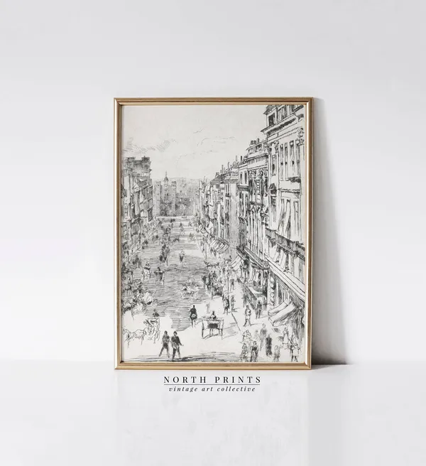 Neutral Cityscape Sketch Art, Antique Architecture Print