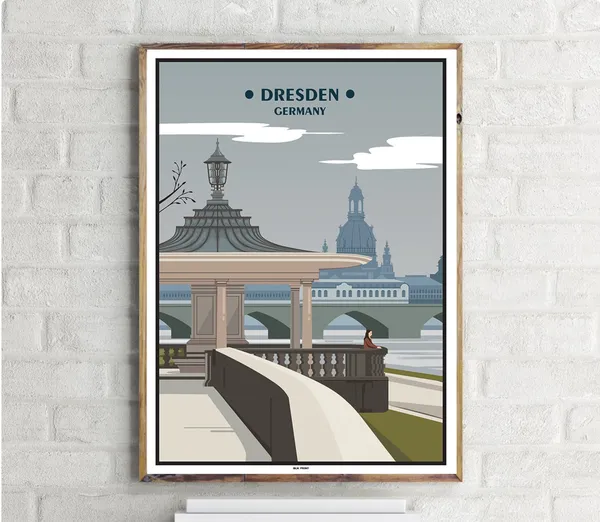 Altstadt Dresden Vintage Travel Poster