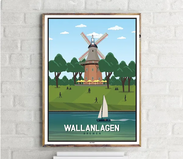 Wallanlagen Bremen Vintage Travel Poster