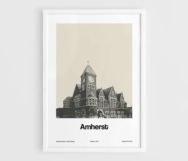 Custom Amherst Massachusetts Skyline, Minimalist Poster