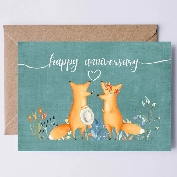 Cute Fox Couple Wildflowers Watercolor Art Print