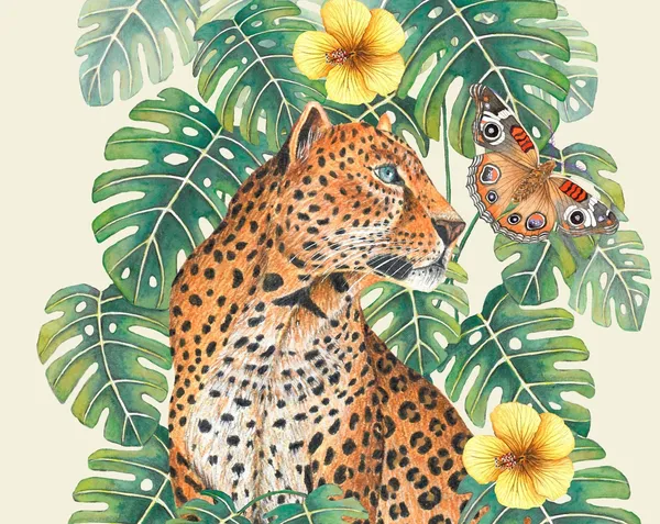 Leopard With Flowers Nursery Wall Art Print