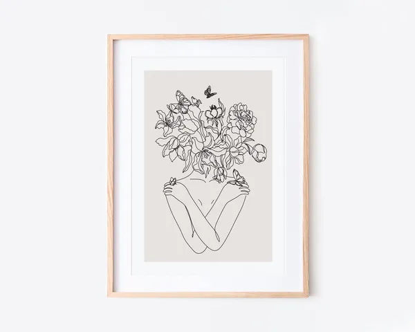 Woman Of Flowers Minimalist Line Art Print