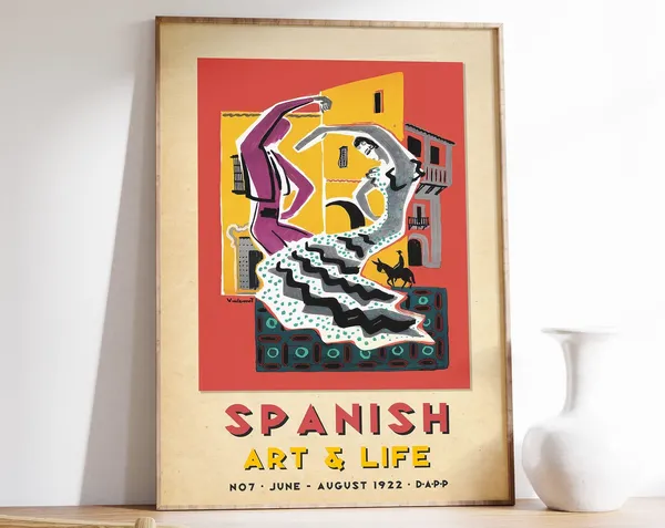Spanish Exhibition Floral Vintage Travel Poster