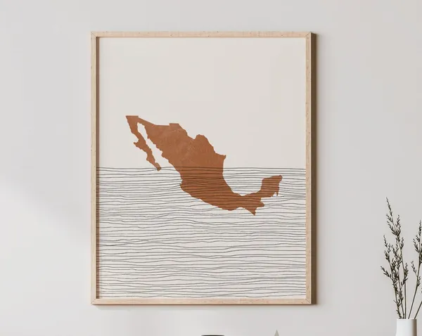 Mexico Boho Travel Poster, Map Silhouette Art Print