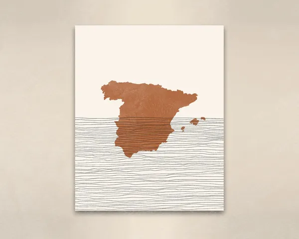 Spain Boho Travel Poster, Map Silhouette