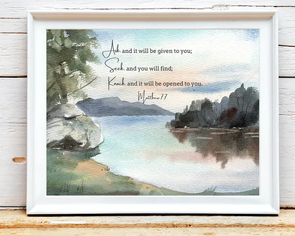 Matthew 77 Christian Watercolor Mountain Lake Art Print