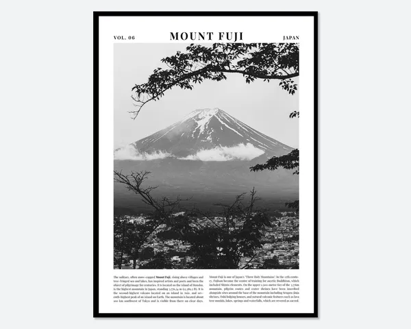 Mount Fuji Japan Black and White Travel Poster