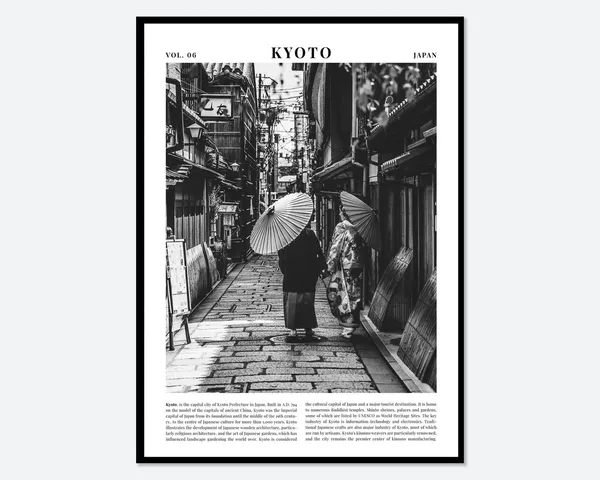 Kyoto Japan Black and White Travel Poster