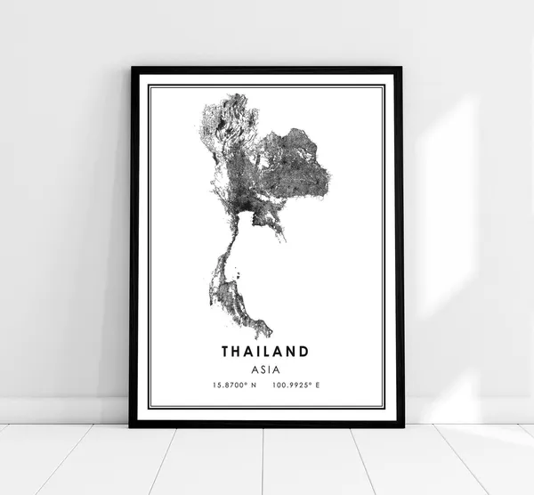 Thailand Map Travel Poster, Country Road Map Print