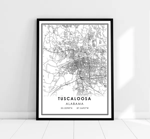 Tuscaloosa Map Print, Alabama City Travel Poster