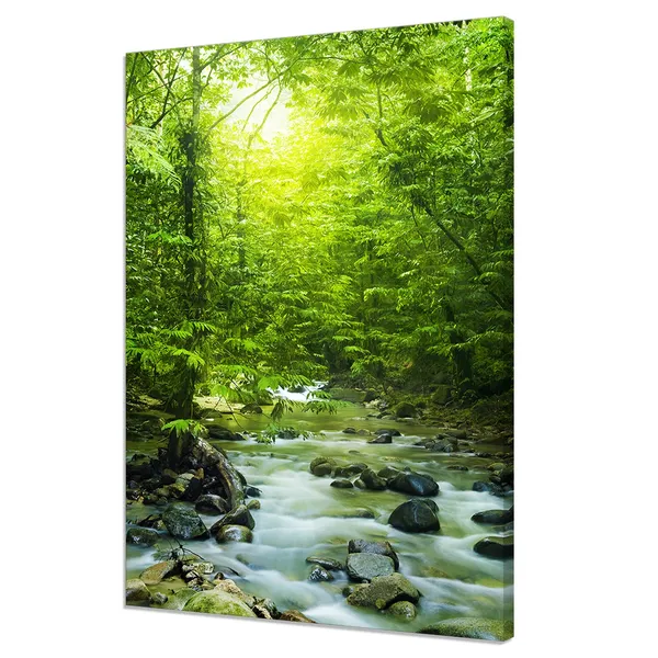 Tropical Mountain Stream Morning Art Print, Modern Decor