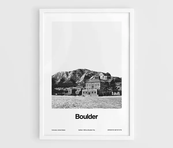 Boulder Colorado Minimalist Travel Poster, Custom Town