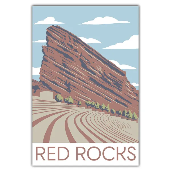 Red Rocks Colorado Travel Poster, Mountain Landmark