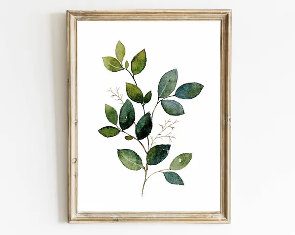 Blue Green Leaves Laurel Watercolor Art Print