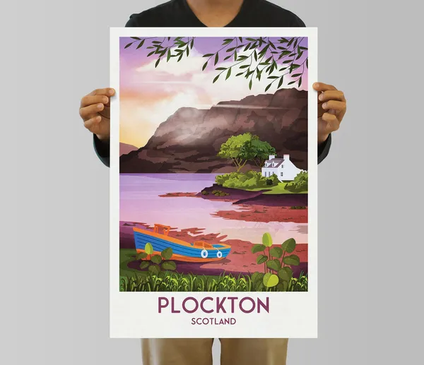Plockton Travel Poster, Scottish Highlands Landscape