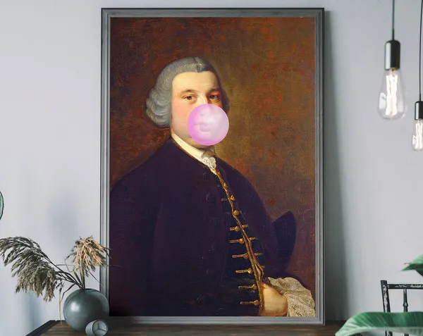 Bubblegum Print Regal Portrait, Vintage Modern Art Print