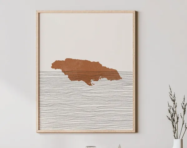 Jamaica Boho Travel Poster Map Silhouette