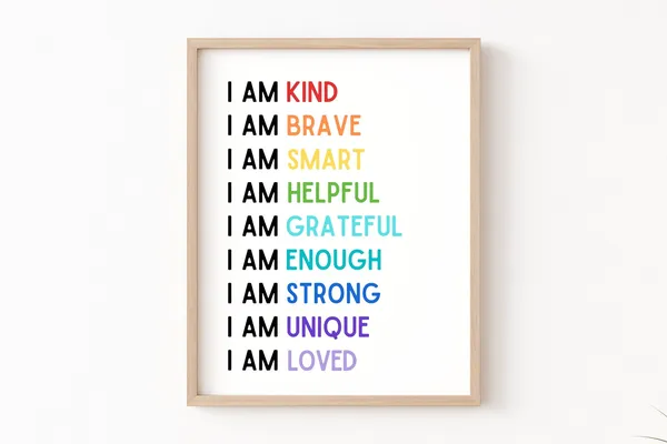 Affirmations for Kids Classroom Poster, I Am Kind Smart Loved