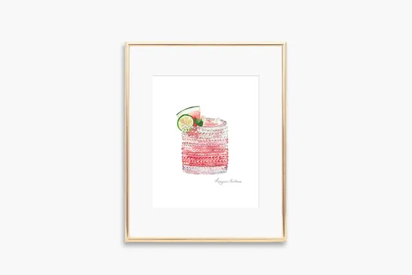 Watermelon Mojito Watercolor Art Print
