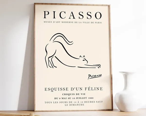 Picasso Cat Vintage Minimalist Line Drawing Print