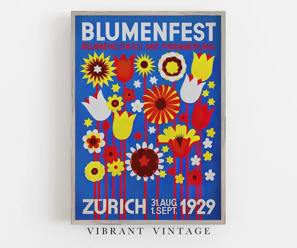 Flower Festival Switzerland Vintage Travel Poster