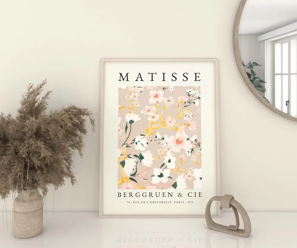 Matisse-Inspired Pink Flower Boho Wall Art Print - Image 2