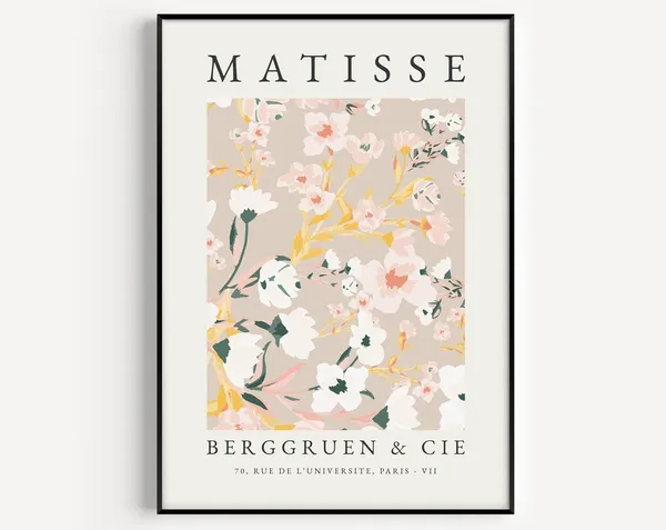 Matisse-Inspired Pink Flower Boho Wall Art Print