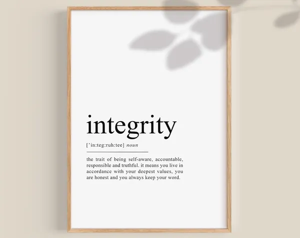 Integrity Definition Quote Art Print, Office Decor