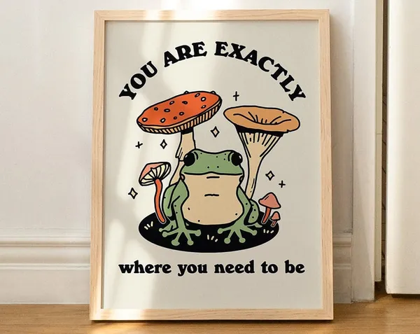 Retro Frog Mushroom Positive Quote Poster Print