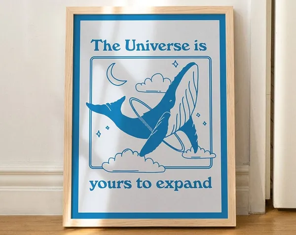 Retro Whale Affirmation Quote Poster, Nautical Decor