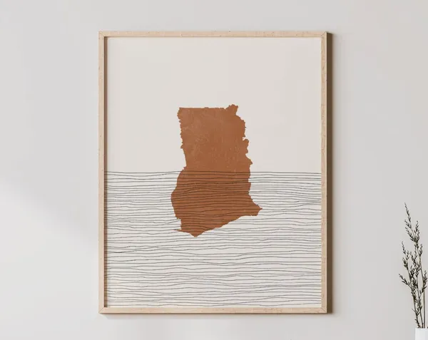 Ghana Boho Travel Poster, Country Map Silhouette