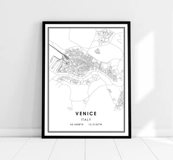 Venice Map Print Poster, Italy City Travel Poster