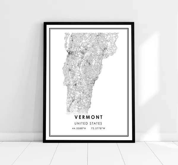 Vermont United States Map Poster Print, Travel Map
