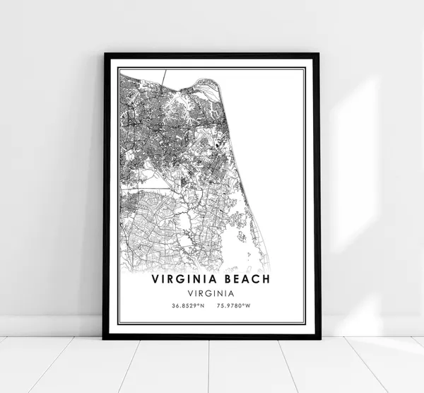 Virginia Beach Map Print, City Travel Poster